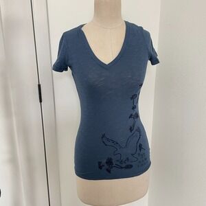 American Eagle Y2K Top Blouse Women's XS Blue Embroidery Logo Bella Swan Elena